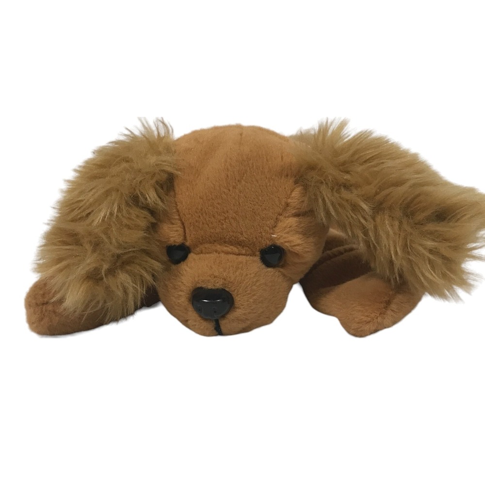 Vintage Plush Puppy Dog Floppy Tan Brown Long Hair Ears Belly Stuffed Toy